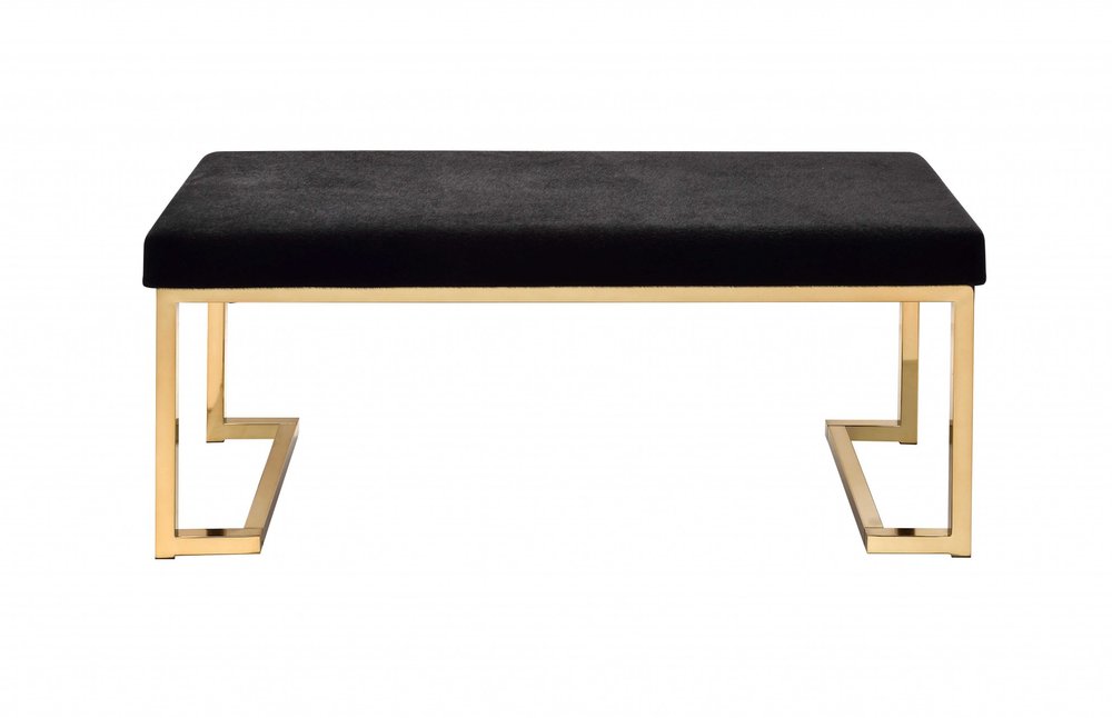40" Black And Champagne Fabric And Steel Upholstered Bench