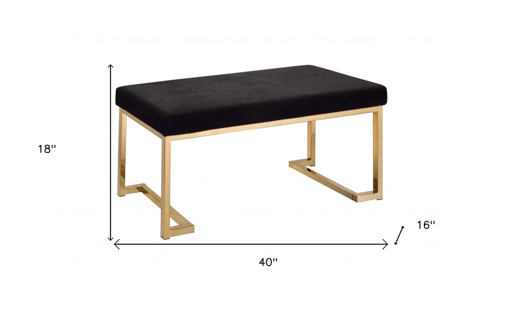 40" Black And Champagne Fabric And Steel Upholstered Bench