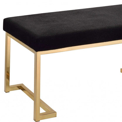 40" Black And Champagne Fabric And Steel Upholstered Bench