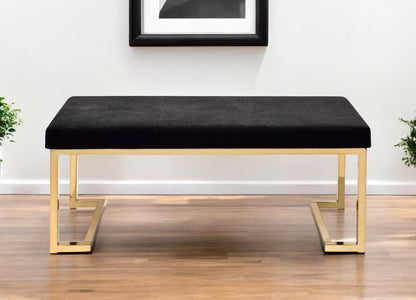 40" Black And Champagne Fabric And Steel Upholstered Bench