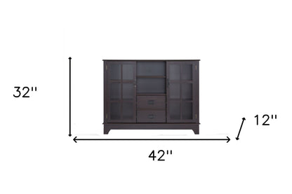 42" Espresso Two Drawer Sideboard with Two Glass Doors