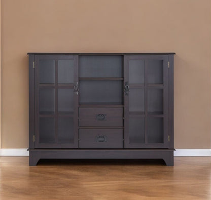 42" Espresso Two Drawer Sideboard with Two Glass Doors