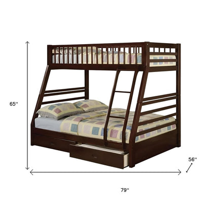 Espresso Twin Over Full Solid Wood Bunk Bed With Storage