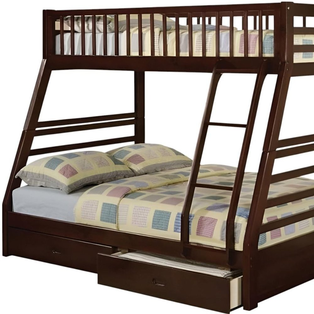 Espresso Twin Over Full Solid Wood Bunk Bed With Storage