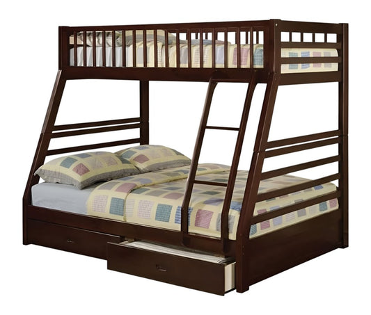 Espresso Twin Over Full Solid Wood Bunk Bed With Storage