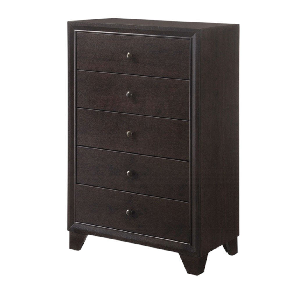 31" Espresso Solid Wood Five Drawer Dresser