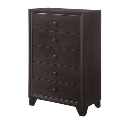 31" Espresso Solid Wood Five Drawer Dresser