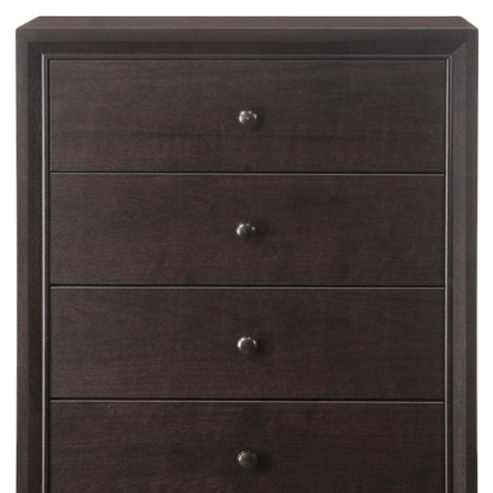 31" Espresso Solid Wood Five Drawer Dresser