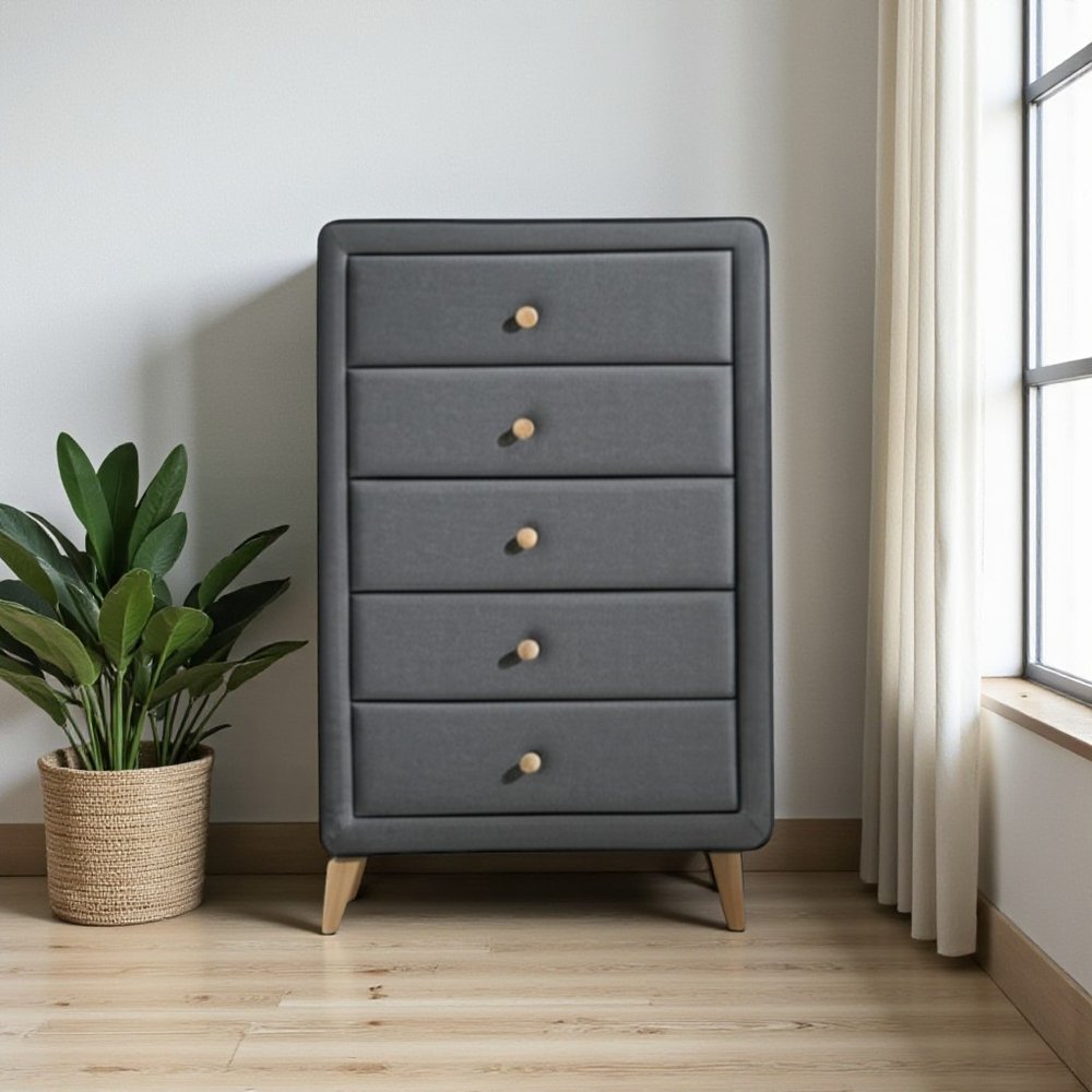 32" Light Gray Wood Five Drawer Dresser
