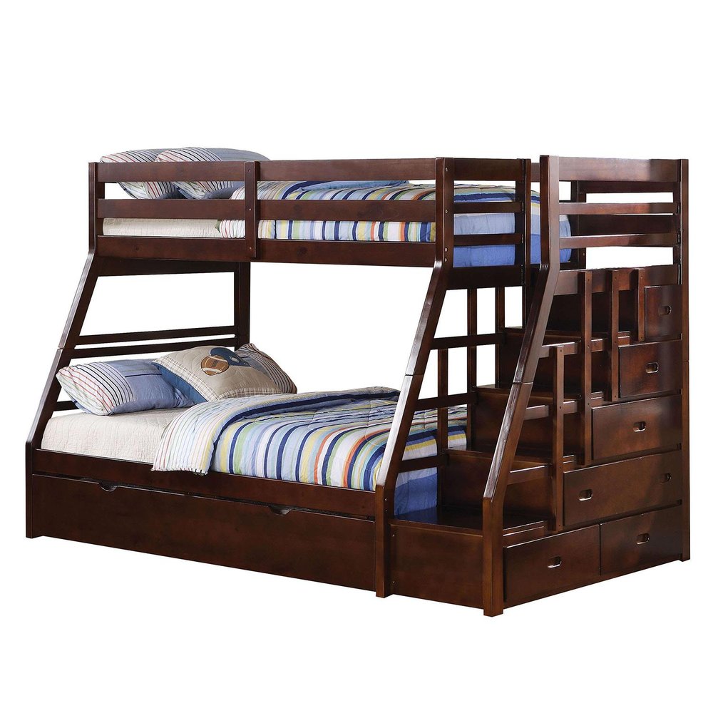 Espresso Twin Over Full Solid Wood Bunk Bed With Trundle And Storage