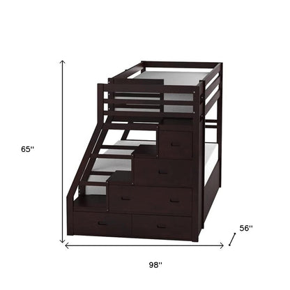 Espresso Twin Over Full Solid Wood Bunk Bed With Trundle And Storage