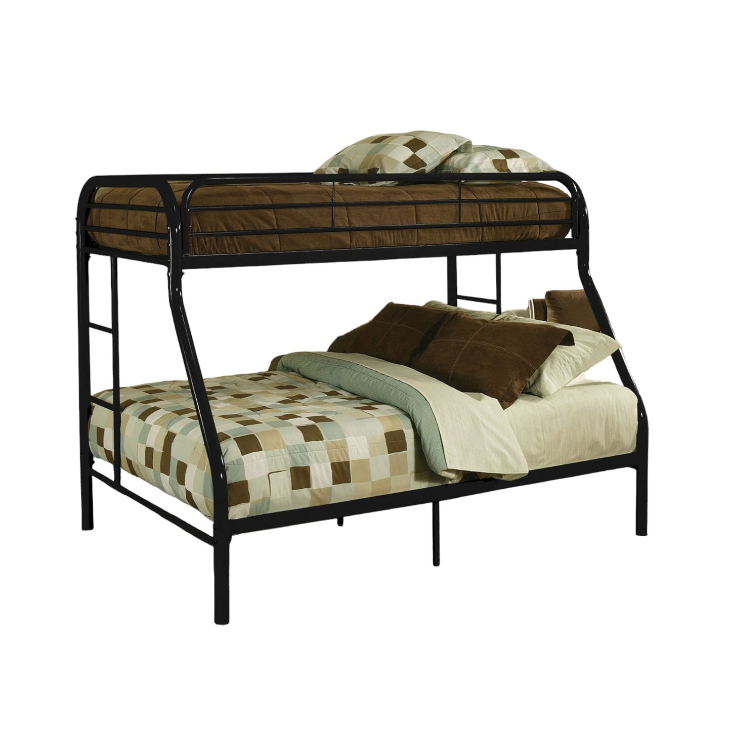 84" X 62" X 65" Twin Xl Over Queen Black Metal Tube Bunk Bed