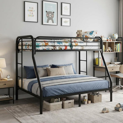 84" X 62" X 65" Twin Xl Over Queen Black Metal Tube Bunk Bed
