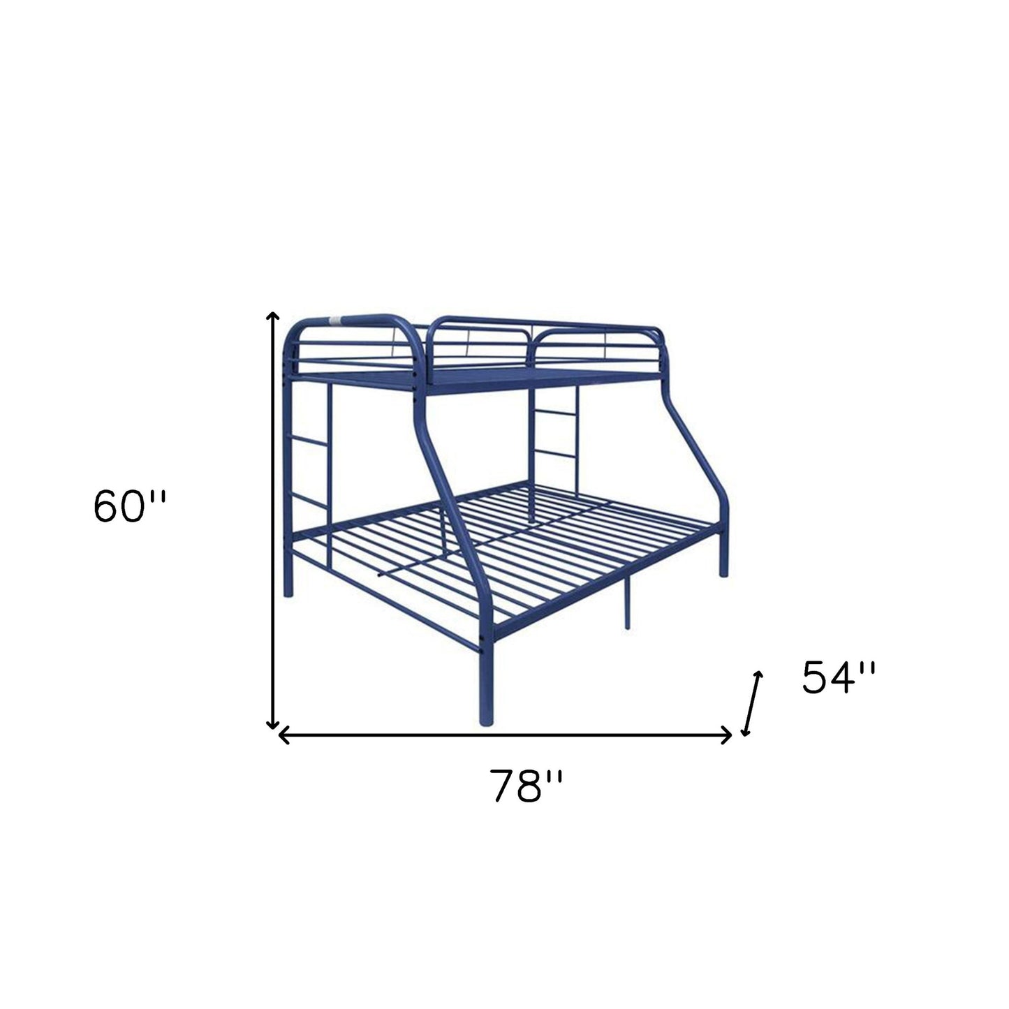 78" X 54" X 60" Twin Over Full Blue Metal Tube Bunk Bed