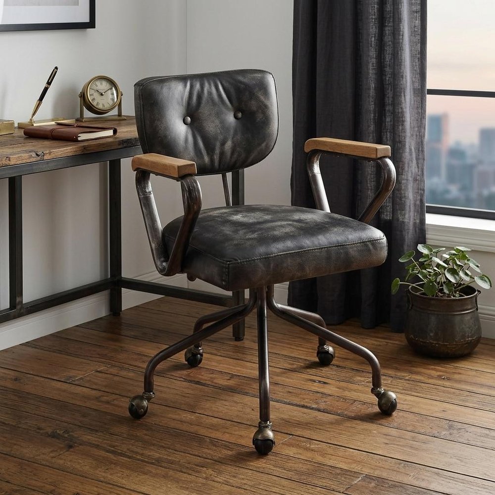 Black and Dark Brown Adjustable Swivel Leather Rolling Executive Office Chair