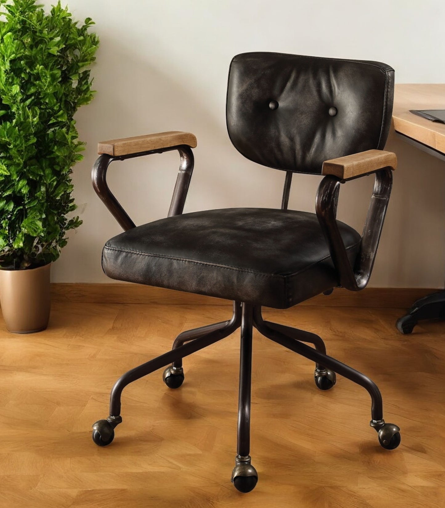 Black Adjustable Swivel Faux Leather Rolling Office Chair