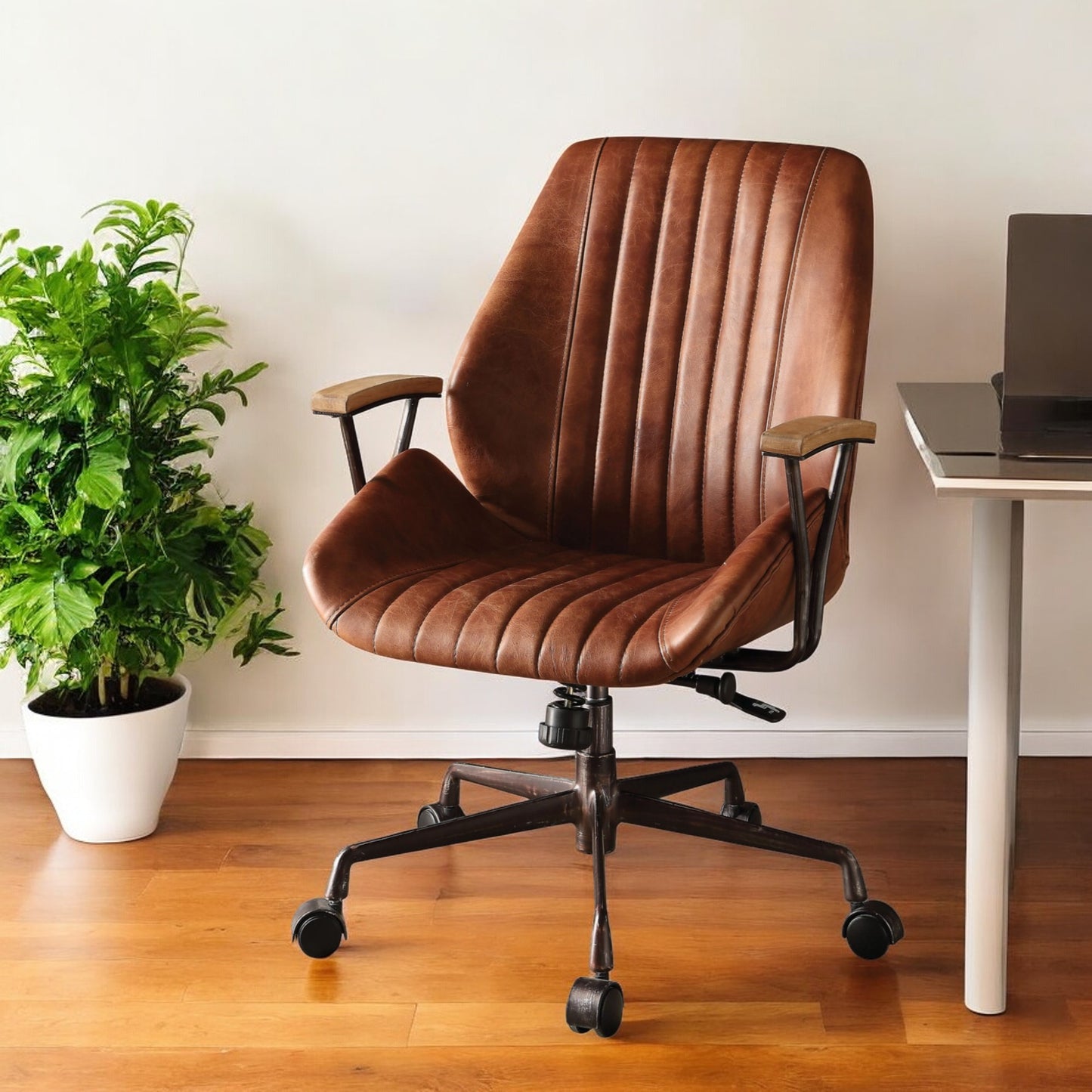 Black Adjustable Swivel Faux Leather Rolling Office Chair