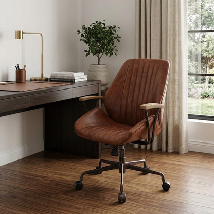 Black and Dark Brown Adjustable Swivel Leather Rolling Executive Office Chair