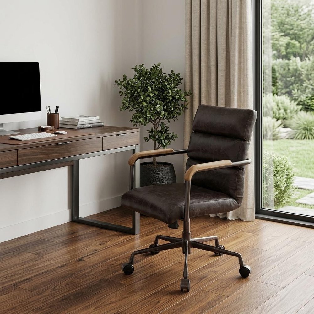 Black and Dark Brown Adjustable Swivel Leather Rolling Executive Office Chair