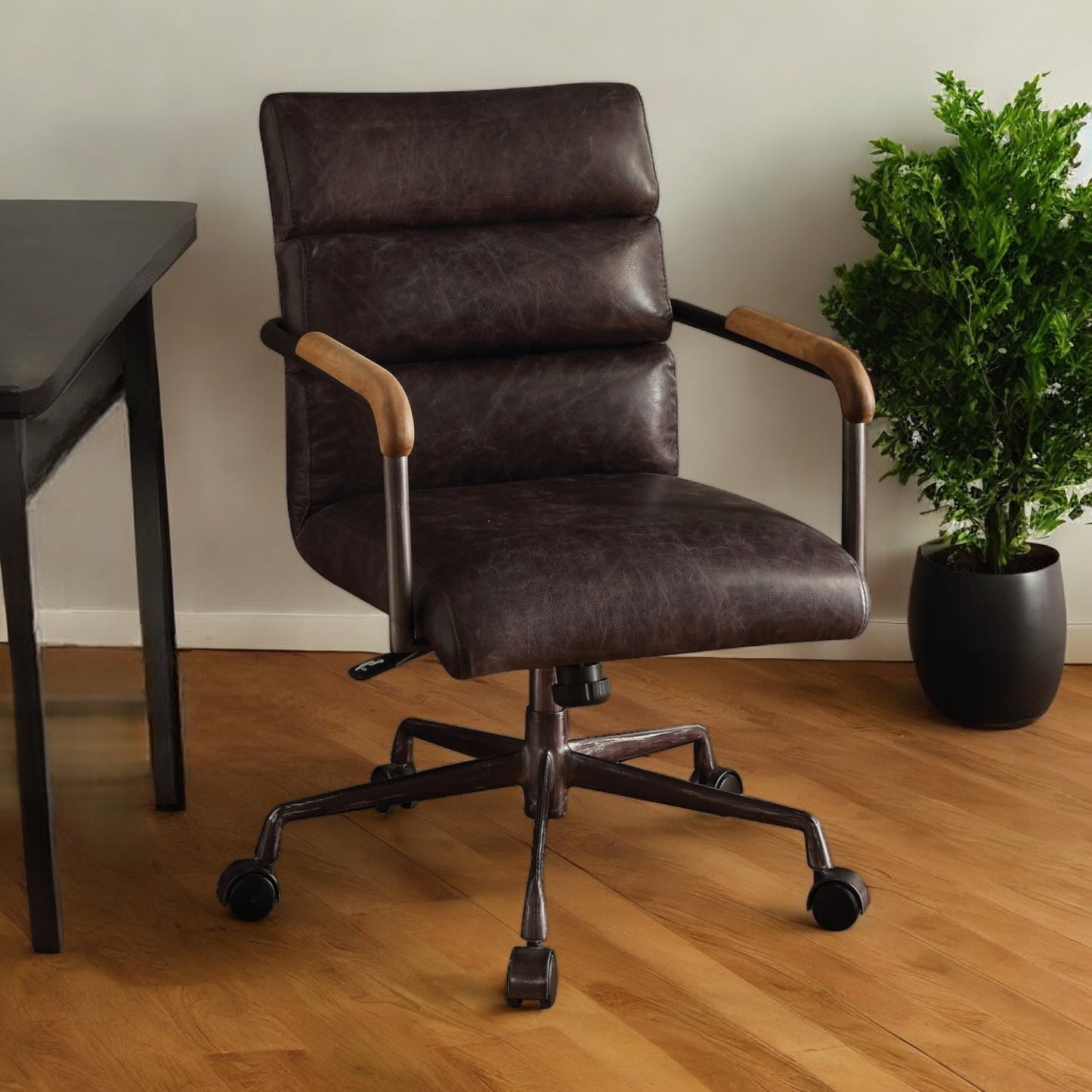 Black Adjustable Swivel Faux Leather Rolling Office Chair