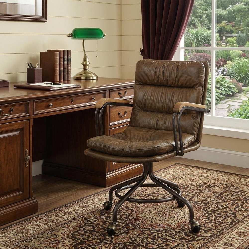 Coffee and Dark Brown Swivel Rolling Executive Office Chair