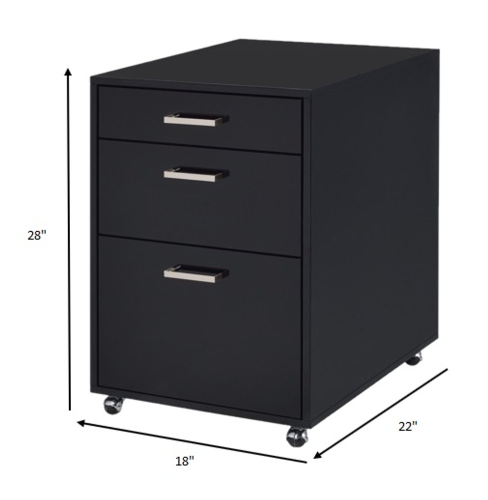 28" Black Wood And Metal Three Drawers Filing Cabinet