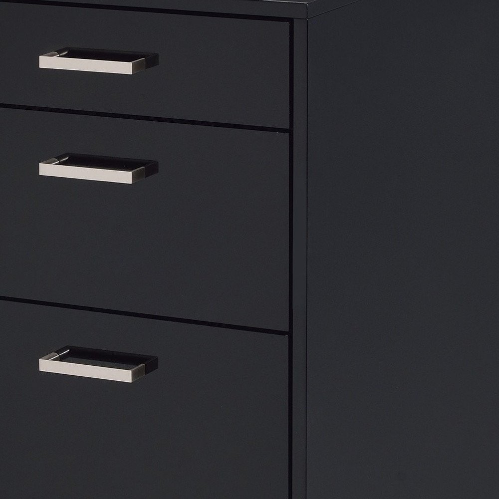 28" Black Wood And Metal Three Drawers Filing Cabinet