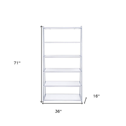 White And Silver Metal and Glass Five Tier Ladder Bookcase