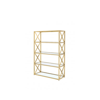 77" Gold Metal and Glass Four Tier Etagere Bookcase