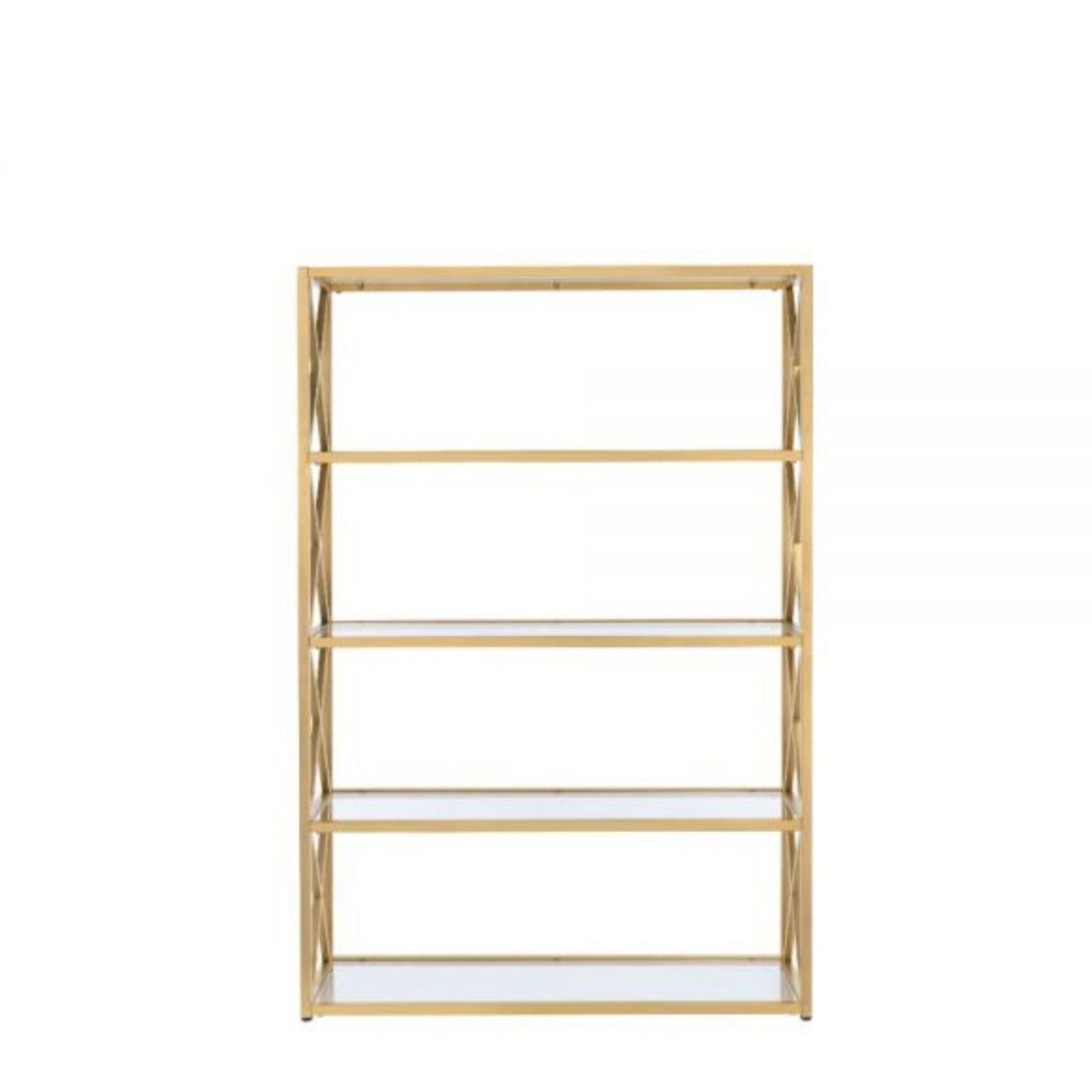 77" Gold Metal and Glass Four Tier Etagere Bookcase