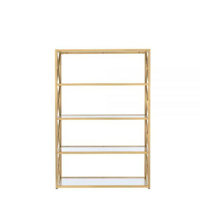 77" Gold Metal and Glass Four Tier Etagere Bookcase