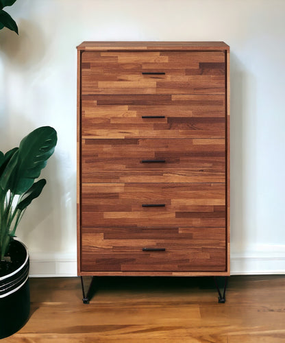 32" Brown Five Drawer Dresser