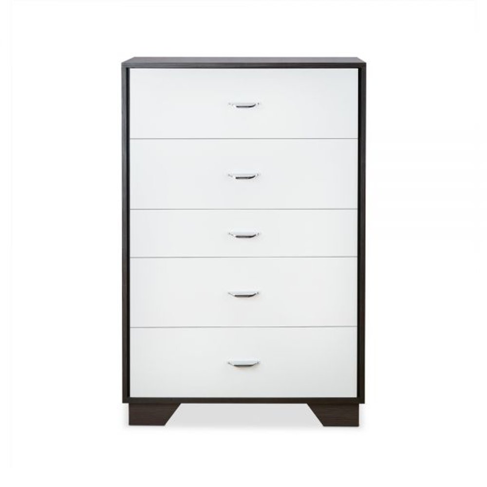32" White And Espresso Wood Five Drawer Dresser