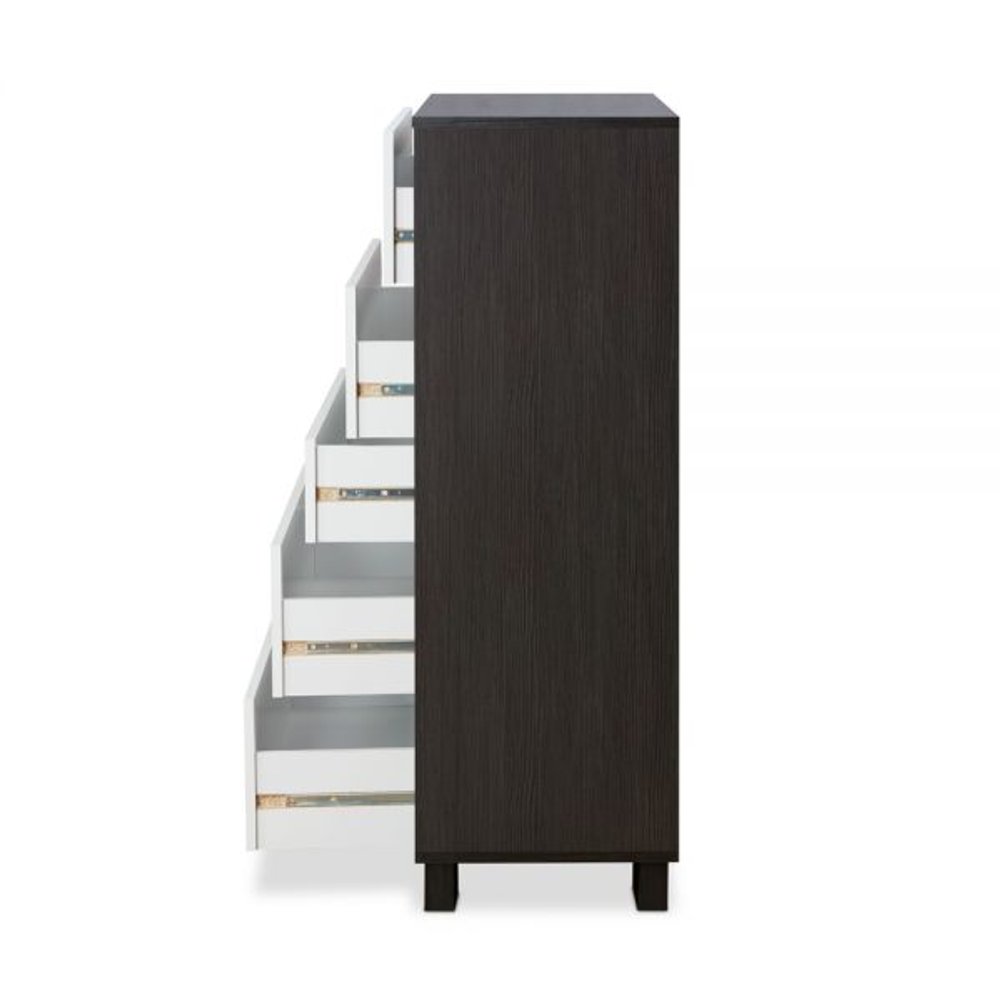 32" White And Espresso Wood Five Drawer Dresser