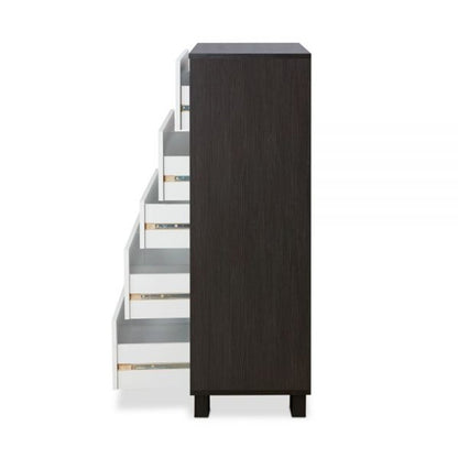32" White And Espresso Wood Five Drawer Dresser