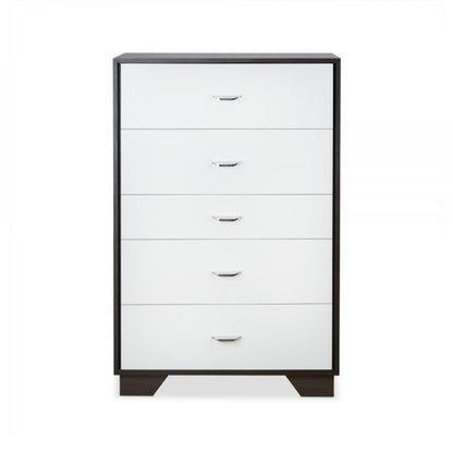 32" White And Espresso Wood Five Drawer Dresser