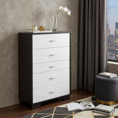 32" White And Espresso Wood Five Drawer Dresser