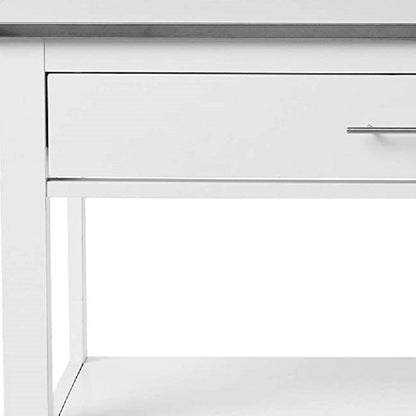 43" Silver and White Stainless steel and Wood Rolling Kitchen Island With Storage