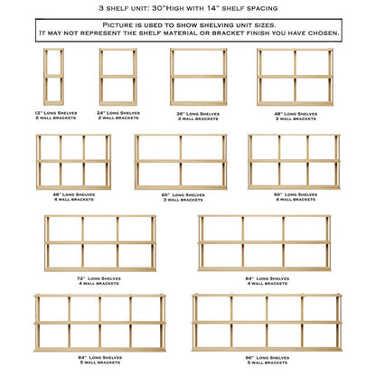 Wall Mount 3 Shelf Unit with Bookends: 30"H