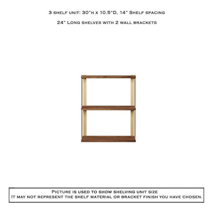 Wall Mount 3 Shelf Unit with Bookends: 30"H