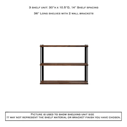 Wall Mount 3 Shelf Unit with Bookends: 30"H