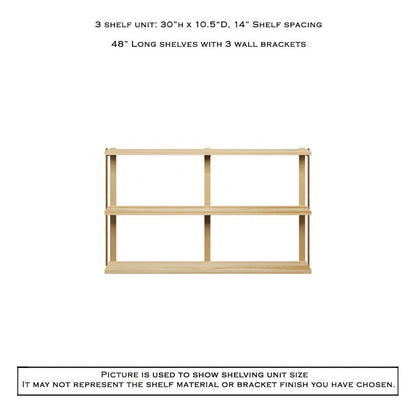 Wall Mount 3 Shelf Unit with Bookends: 30"H