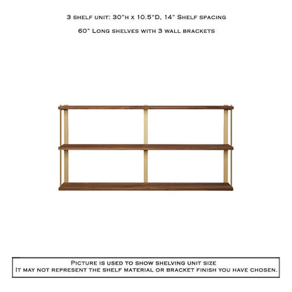 Wall Mount 3 Shelf Unit with Bookends: 30"H