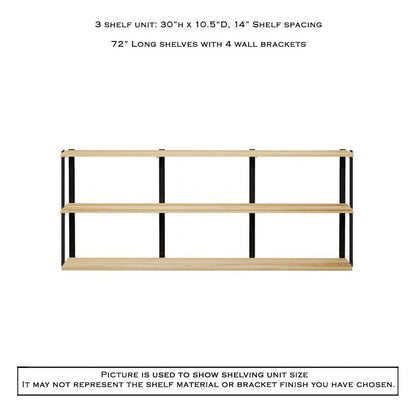 Wall Mount 3 Shelf Unit with Bookends: 30"H