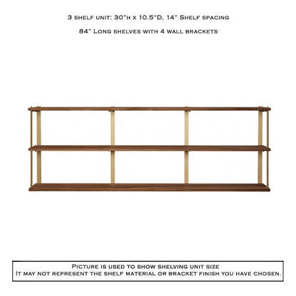 Wall Mount 3 Shelf Unit with Bookends: 30"H