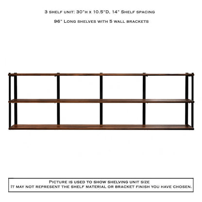 Wall Mount 3 Shelf Unit with Bookends: 30"H