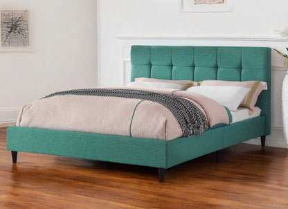 Solid Wood Queen Tufted Turquoise Upholstered Juteno Bed