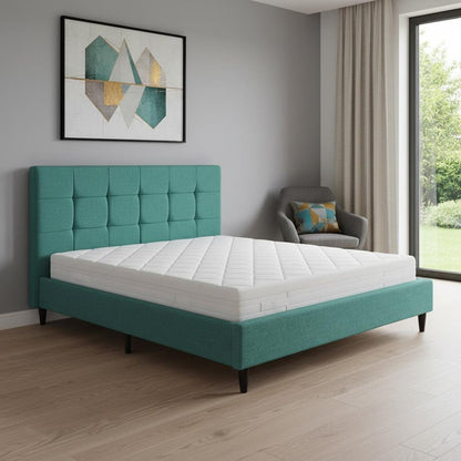 Turquoise Tufted Fabric Upholstered Queen Bed Frame