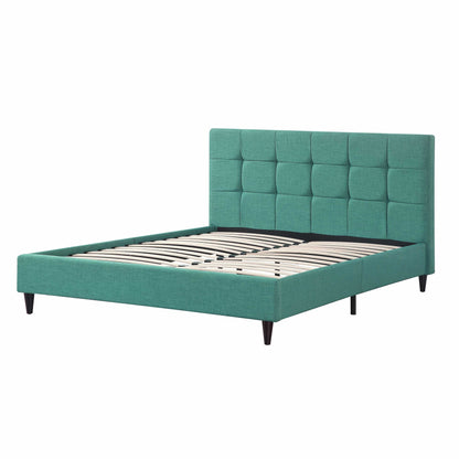 Solid Wood Queen Tufted Turquoise Upholstered Juteno Bed