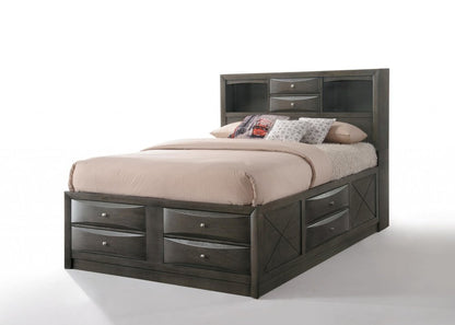 Gray Solid Wood Full With Ten Drawers Bed Frame